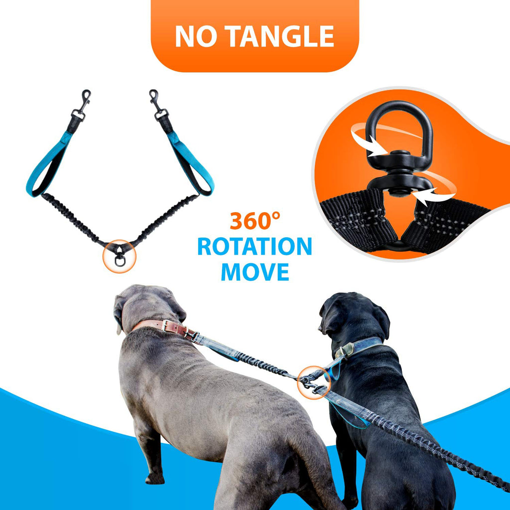 Hands Free & No Tangle Dual Dog Leash for 2 medium to big dogs