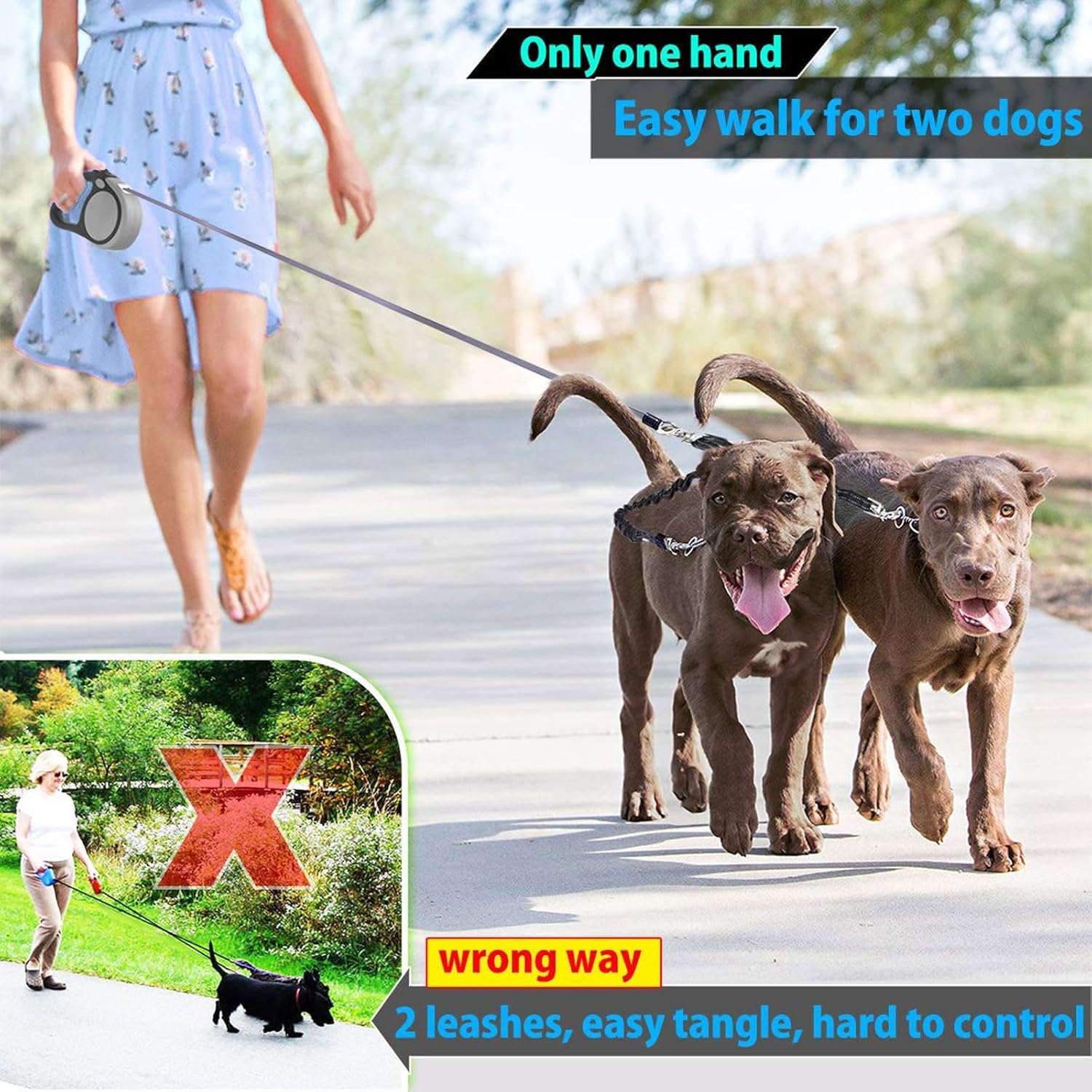 Tangle-Free Dual Leash for Two Dogs,16ft ,110bl