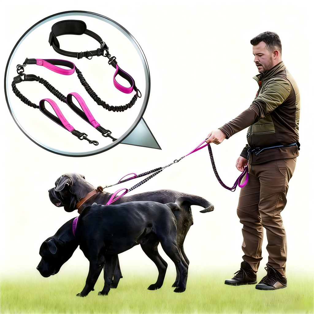 Hands Free & No Tangle Dual Dog Leash for 2 medium to big dogs